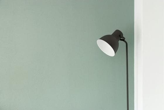 Black wall lamp on a sage green wall